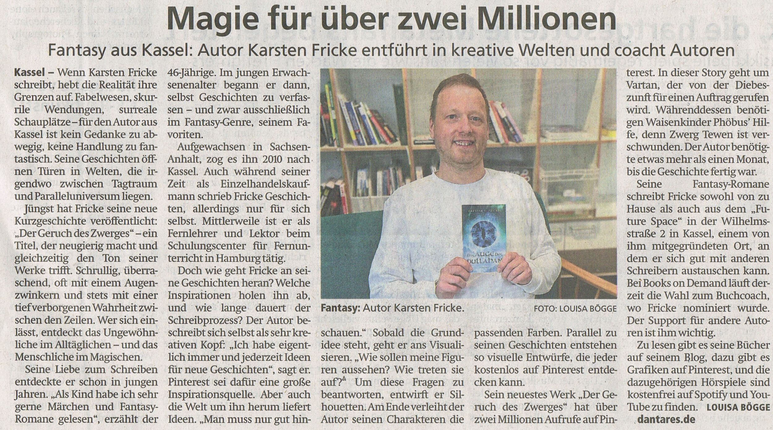 HNA: Beitrag, Magie für über zwei Millionen, Portrait über den Fantasy-Autor Karsten D. Fricke