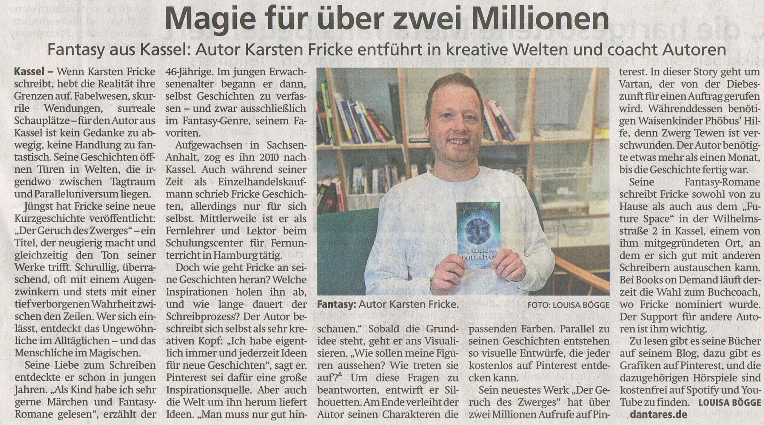 HNA: Beitrag, Magie für über zwei Millionen, Portrait über den Fantasy-Autor Karsten D. Fricke